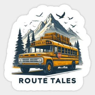 School Bus On An Adventurous Road Trip,  Route Tales Sticker